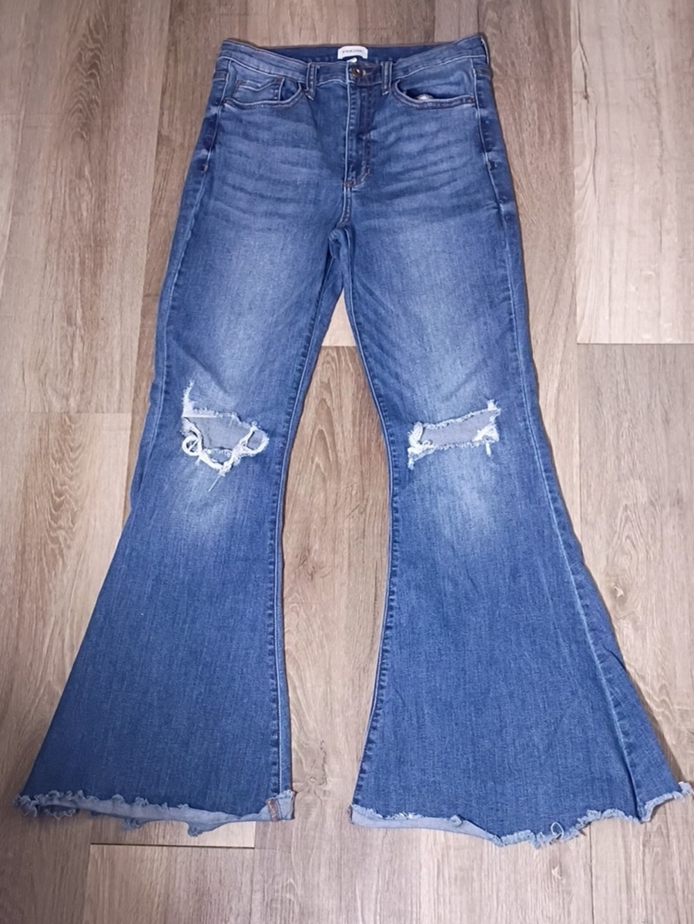 Sneak Peek Blue Distressed Flare Jeans